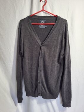 Kolby Men's Charcoal V-Neck Button Cardigan, Size XL